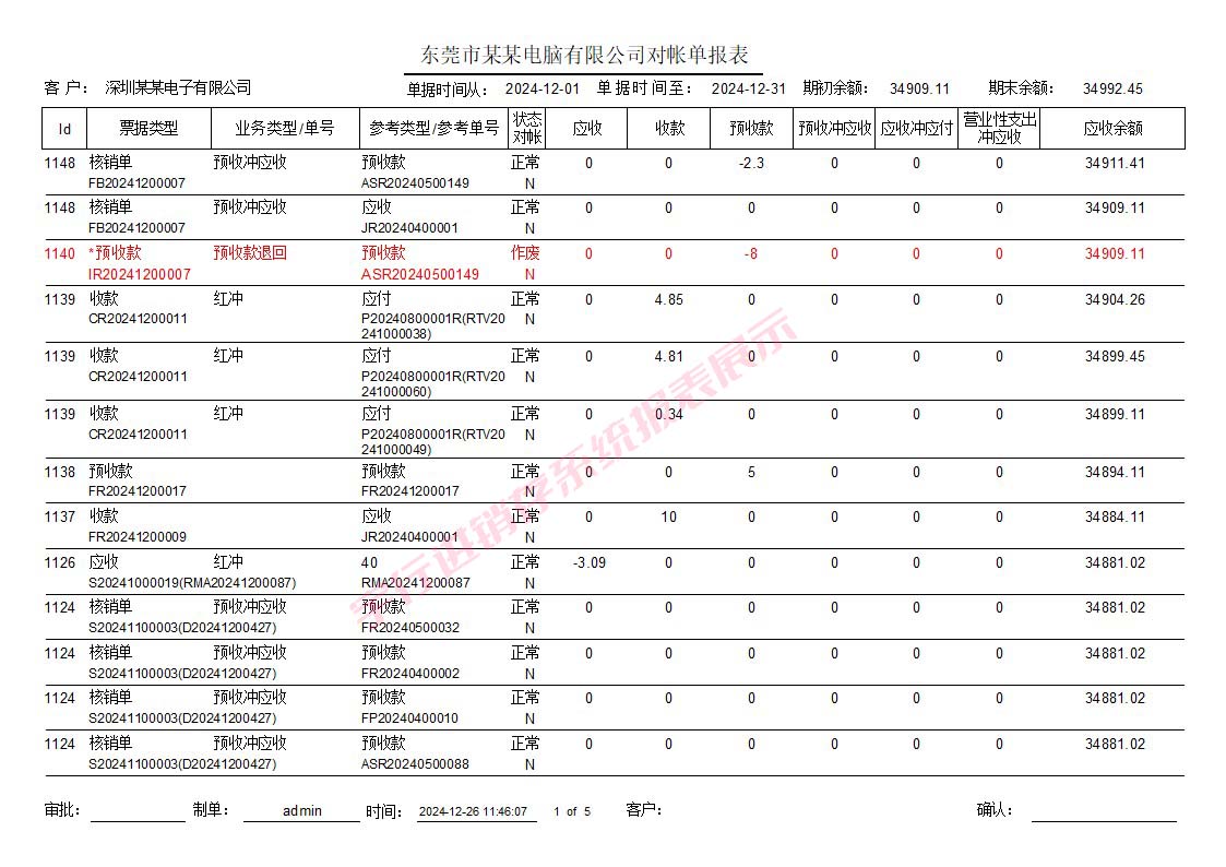 系统报表展示-客户对帐单